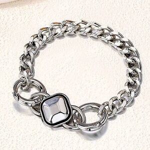 Stainless Steel Station Bracelet Chain Link Statement Cuban